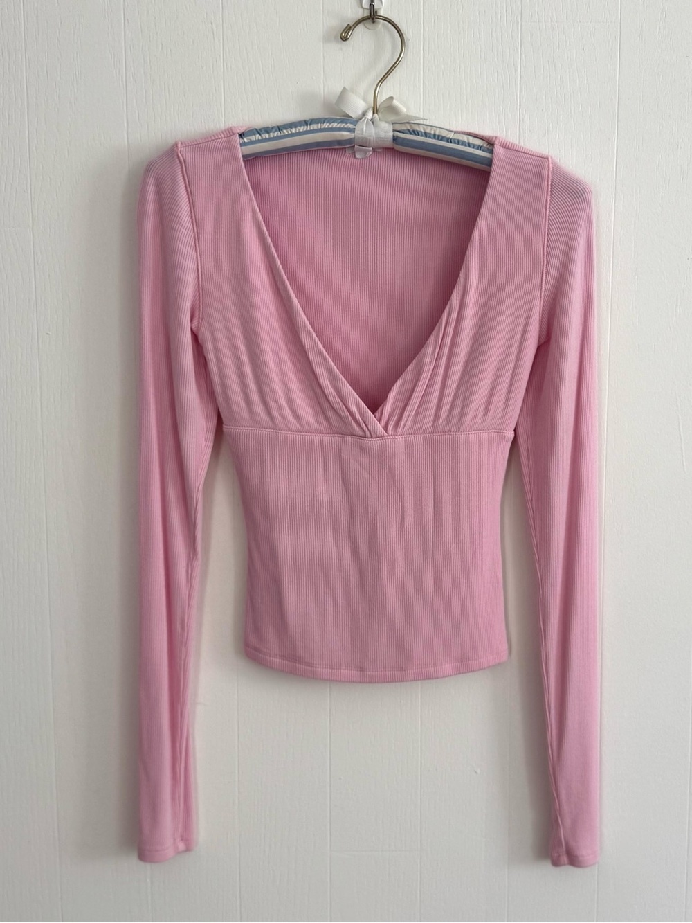 Garage Pink Long-Sleeve V-Neck Fitted Top